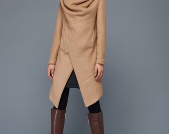 womens coats, wool coat, Asymmetrical coat, coats, jackets, womens jackets, brown coat, winter coat, long coat, women coats, coat C959
