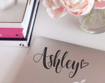 Custom Hand Lettered Name w/ Heart. Name Decal, Name Sticker, Car Decal Laptop Stickers, Laptop Decal, Macbook Decal, Car Decal, Vinyl Decal