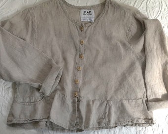 Flax by JeanneEngelhart . Linen blouse . cropped linen blouse. FLAX . Small . cropped linen jacket