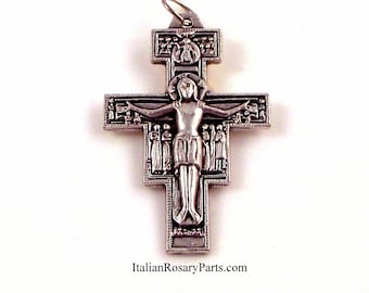 San Damiano Italian Rosary Crucifix with Latin Prayer on Back 1-1/2 Inches | Italian Rosary Parts