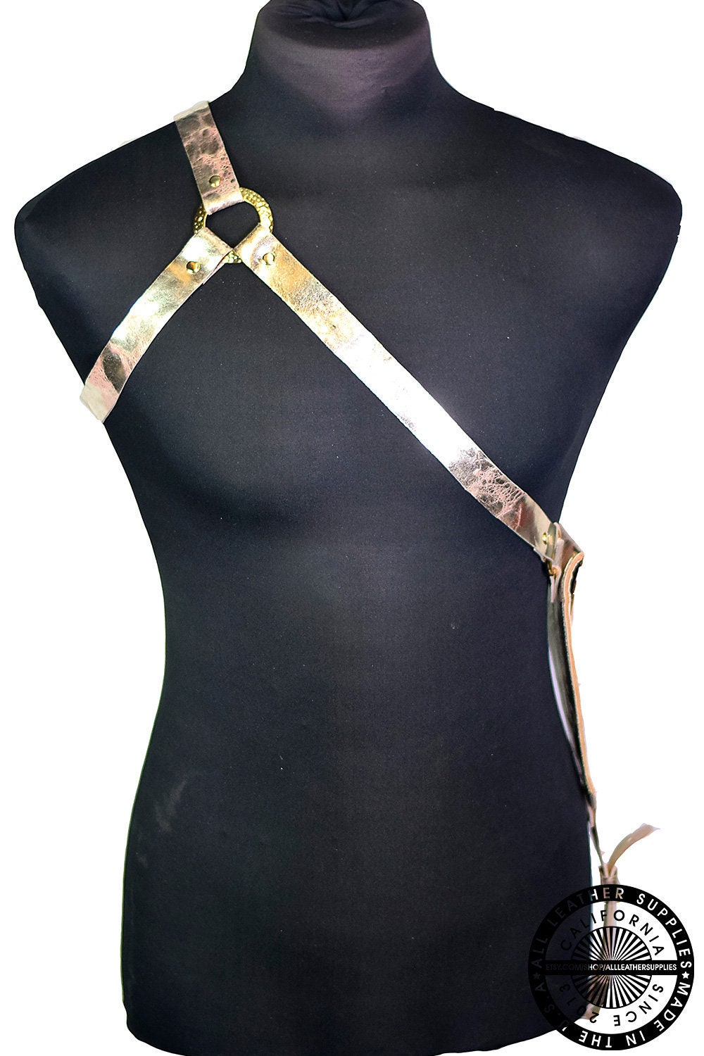 Metallic Gold Harness with Phone Pocket Chest Harness Leather