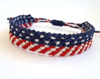 USA flag Bracelet, 4th of July Bracelet, Macrame Bracelet, Independence Day Bracelet