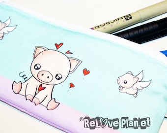 Piggy Pig Zipper Purse Pouch - Medium - Cosmetic Pencil Wallet - ReLove Plan.et