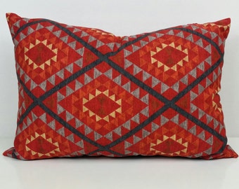 Geometric Aztec Print Pocket Pillow, Rust