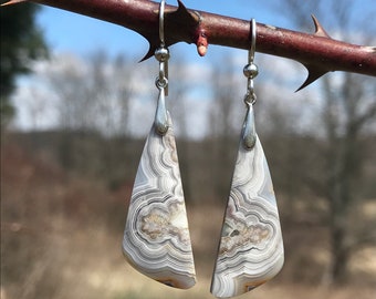 Crazy Lace Agate, sterling silver, earrings