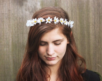 White Daisy Crown, Daisy Flower Crown, Daisy Halo, Festival Clothing, Hippie Headband, Floral Crown, Daisy Flower Headband, Daisy Headpiece