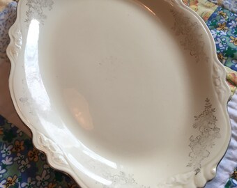 Vintage Shabby Chic Serving Platter Virginia Rose Gold Floral Homer Laughlin Made in The USA