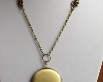 Long Locket Necklace, large round locket, vintage look locket necklace, long locket, bronze locket