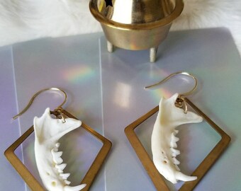 Brass Diamond Mink Jaw Bone Earrings