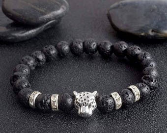 Leopard Essential Oil Diffuser Bracelet - lava stone