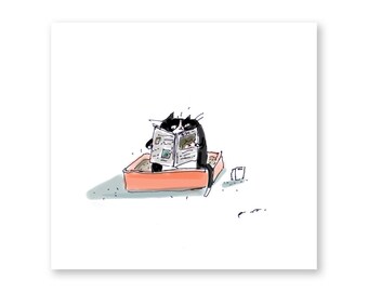 Quality Toilet Time- Tuxedo Cat- Funny Cat Art- Cat Dad or Cat Mom Gift - Cat Print- Art for Bathroom