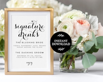 Signature Drink Sign INSTANT DOWNLOAD Editable PDF, Signature Drinks Printable, Wedding Reception Sign, Wedding Bar Sign - Charlotte