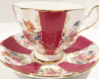 Salisbury Tea Cup and Saucer, Hand Painted Cups, Raspberry Cups, Tea Cups Vintage, English Bone China Cups, Antique Teacups, AprilsLuxuries