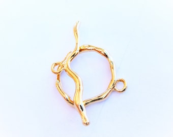 Vermeil, 18k gold over 925 sterling silver branch toggle clasp, shiny gold branch toggle, vermeil toggle, clasp finding