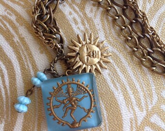 Vintage shiva intaglio triple chain bracelet