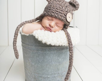Crochet Newborn Baby Bear Hat, Photography Prop