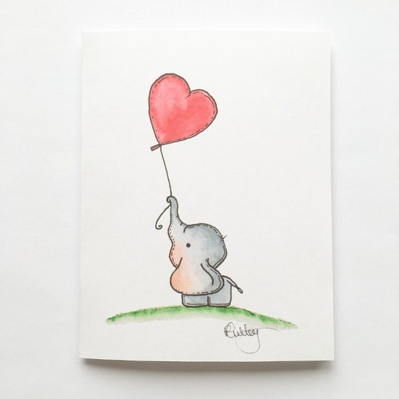 Elephant with Heart Balloon Card