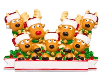 Reindeer with Bells Family of 7 - Personalized Christmas Ornament - Reindeer Ornament - Reindeer Family Ornament - Reindeer Bells
