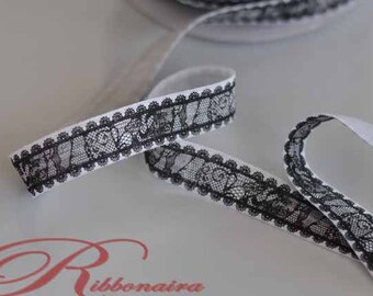 Black Lace Print - 5/8" Printed Fold Over Elastic - FOE in 2 or 5 Yards
