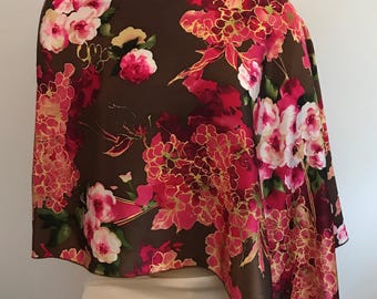 Silk Charmeuse Floral Poncho