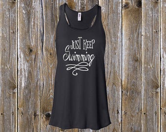 Just Keep Swimming Women's Racerback Flowy Tank Top, beach tank top, summer tank top, beach shirt, beach cover up, tanks, tops and tees