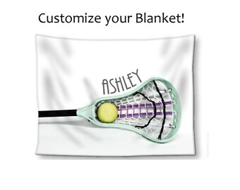 Fleece Blanket-Lacrosse Blanket-Name on Blanket-Stadium Blanket-Bed Blanket-Sports Blanket-Lacrosse Stick & Ball Blanket-Girls Bed Blanket