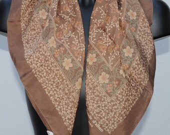 Vintage brown floral scarf CLAUDE D'ALBAN 66x68