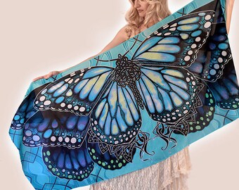 Turquoise Scarf, Women scarf, Hand painted silk scarf, Cotton scarf women, Turquoise Silk Scarf