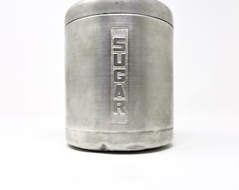 Vintage Sugar Canister Brushed Aluminum 1950s Kitchen Countertop or Pantry Container