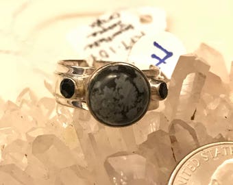 Snowflake Obsidian and Black Onyx Ring Size 7