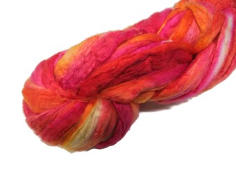 Mulberry Silk roving, hand dyed , Sorbet