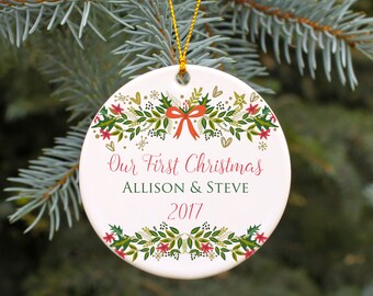 Wedding Ornament Our First Christmas Married Ornament Mr and Mrs Christmas Ornament Personalized Wedding Gift Retro Vintage Style Ornament