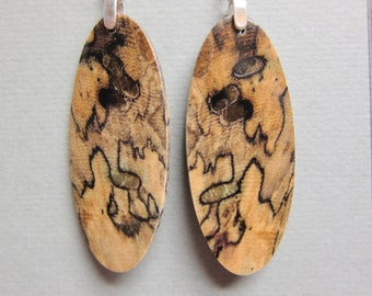 Oval Exotic Wood Earrings - Buckeye Burl long drop repurposed ecofriendly Handcrafted earthy