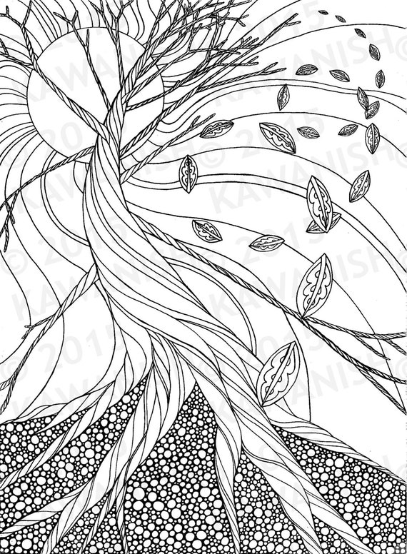 Items similar to dead tree autumn zentangle adult coloring ...