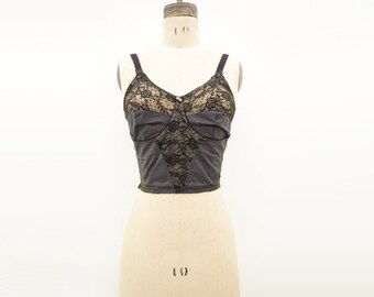 50s Long Line Bra 1950s Brassiere Vintage Corset Top Cotton Lace Bra 50s Black Lace Bra Vintage Bustier Vintage Bra Top 50s Bra Top m 38 A