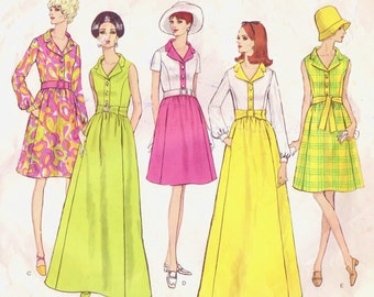 1960s Womens Mod Day or Evening Dress Vogue Sewing Pattern 1942 Size 10 Bust 32 1/2 Mod Dress Patterns One Piece Dress Vogue Basic Design