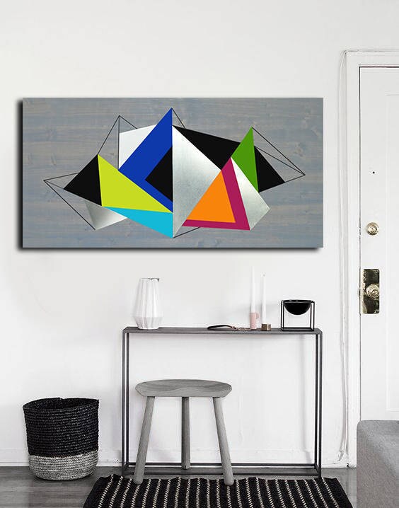 Geometric Wood Art Abstract Metal Art Wall Decor Metal Wood