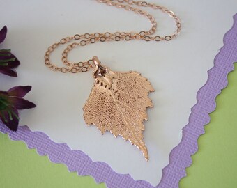 Rose Gold Birch Leaf Necklace, Real Leaf Necklace, Birch Leaf, Birch Leaf, LC41