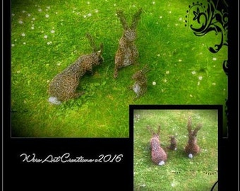Rabbit family wire sculpture.