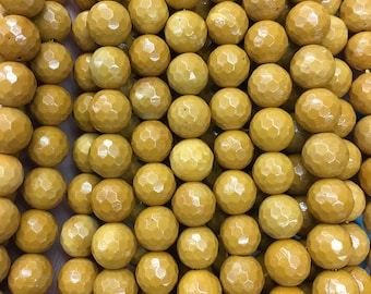 8mm Natural Yellow Jasper Faceted Beads, Jasper Stone Beads, Jasper Beads Round Gemstone Beads For Jewelry Making 15''
