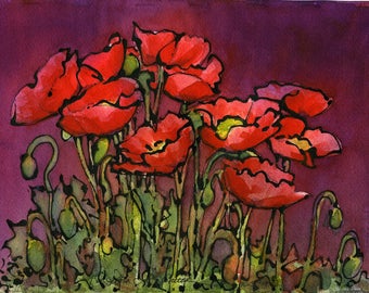 Poppies with purple