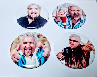 4 Magnet or Button Set: Guy Fieri Magnets or Pinbacks Get Your Ticket to Flavortown
