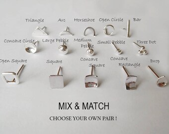 Mix and Match Sterling Silver Stud Earrings | Mismatched Earrings | Silver Stud Earring Set of 2 | Geometric Stud Earrings | Everyday studs