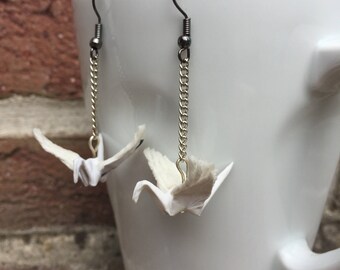 Origami paper cranes original White earrings