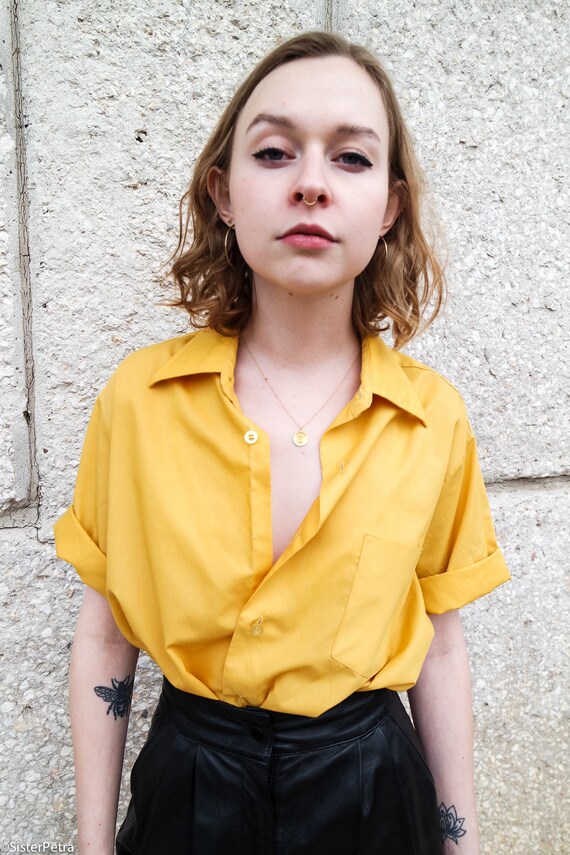 Vintage Mustard Yellow Short Sleeve Button Down Shirt