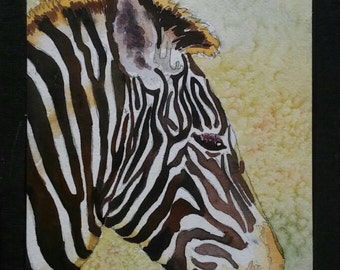 Zebra Quiet Moment Original Watercolor 10.5 in by 7 in Animals Black White Under 50