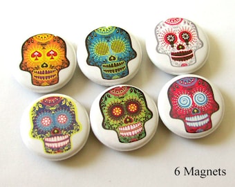 fridge magnets Funky Sugar Skulls Dia De Los Muertos Day of the Dead skeleton calavera holiday Mexican party favor pastel goth pin gift geek