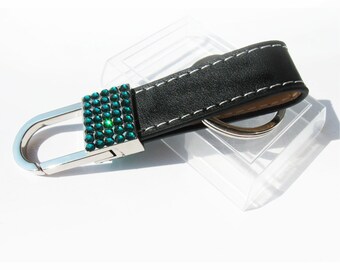 BLING Keychain with crystals sleutelhanger Emerald crystals / key fob with crystals green emerald