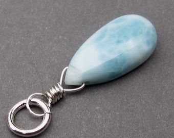 Larimar Pendant, Sterling Silver Wire Wrapped Larimar Charm, Larimar Necklace Pendant, Larimar Jewelry, Stone 85