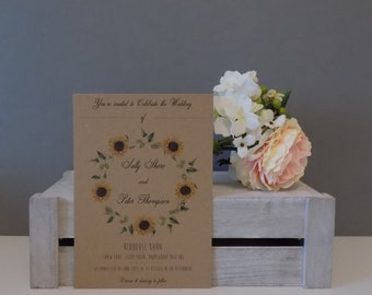 Sunflower Wreath Wedding Invitation, RSVP and Wedding Wish SAMPLE